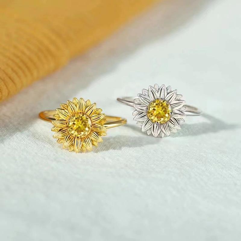 1Pc Fashionable Sunflower Rings, Rustic Flower Rings, Fashionable and Fresh Daily Accessories