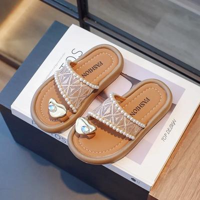 Barnsandaler för flickor 2024 Sommar Ny Mode Koreansk Semesterstil Elegant Casual Mångsidig Mjuk Halkfri Strandskor