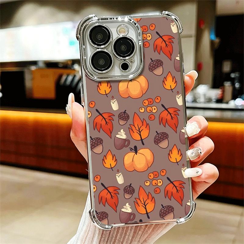 

Pumpkin Happy Fall Autumn Plating Phone Case For Iphone 16 17 Pro Max Air 16E 14 15 Plus 12 13 Mini Anti-Fall Airabag Cover iPhone 17 Pro
