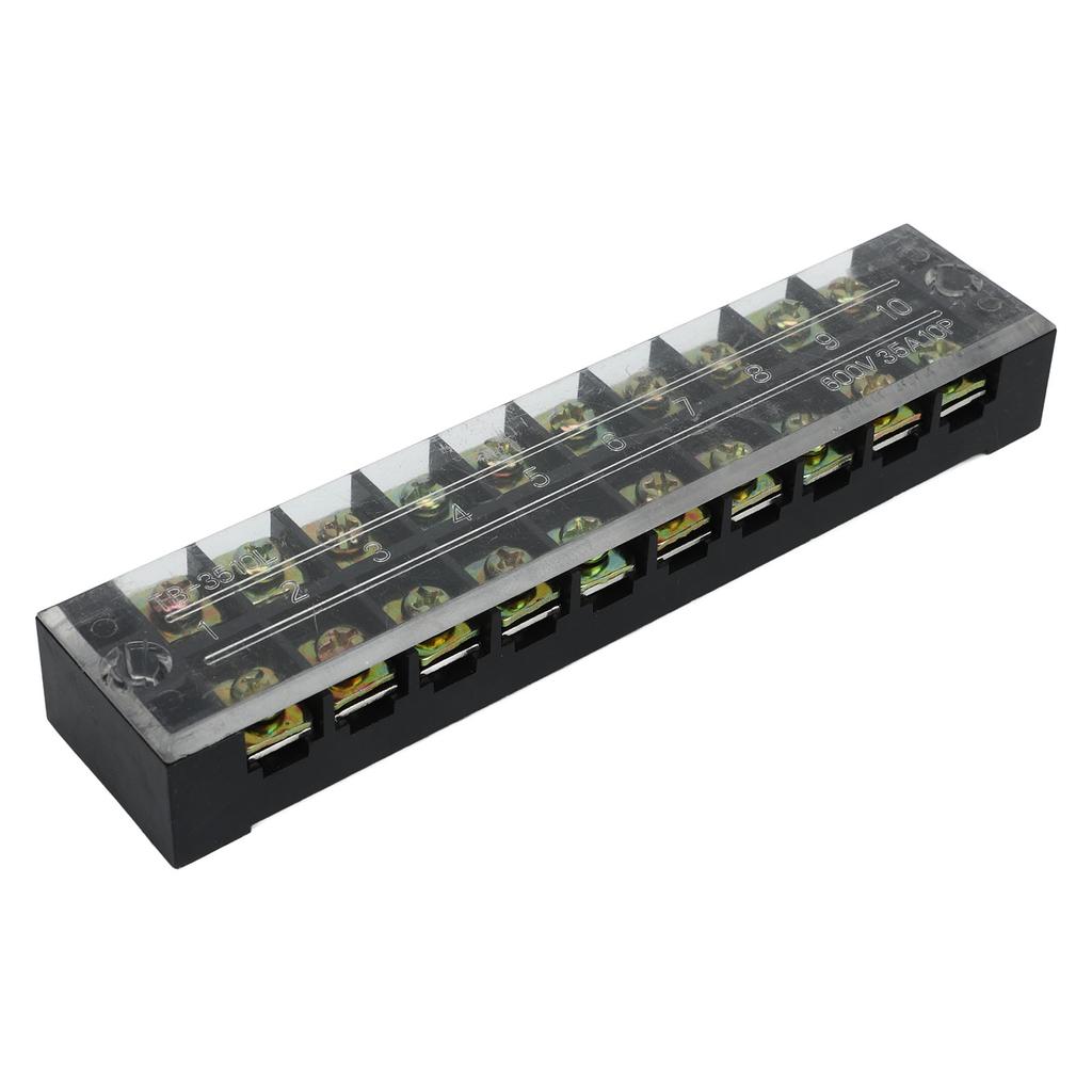 2Pcs Terminal Strip Large Current Dual Row Wire Barrier Block Terminal Strip with Transparent Cover 600V 35A 10