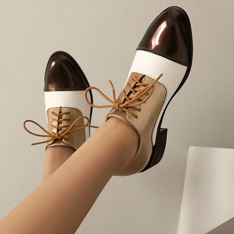 2025 Leisure Female Pumps Round Toe Lace Up Mixed Color Block Heels 3.2cm Large Size 45 46 47 48 Fashion Daily Shoes