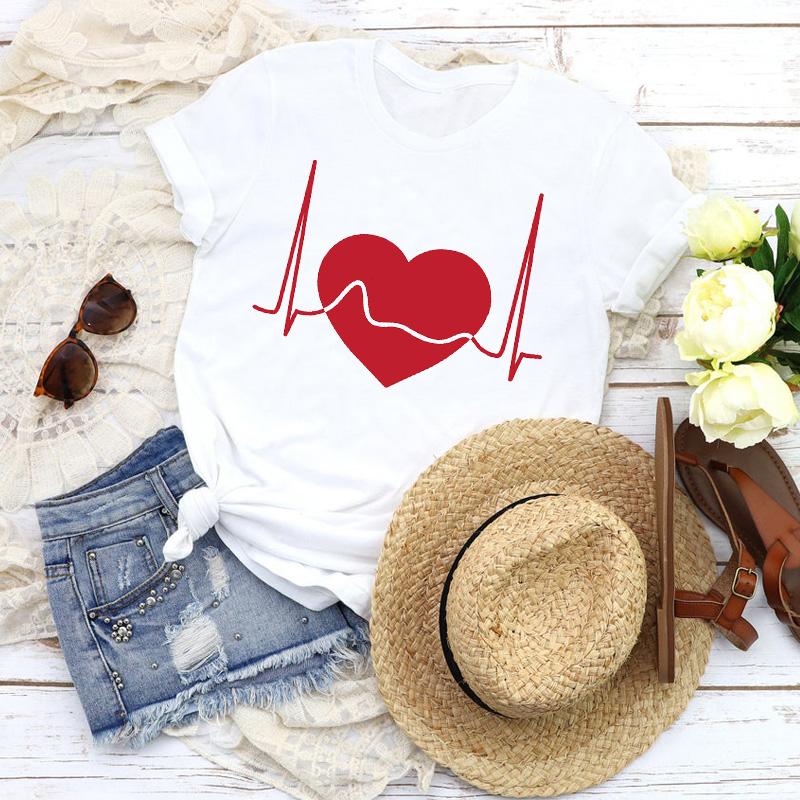 Fashion Women T-Shirts Graphic Baseball Basketball Heartbeat Tops Femme Tshirt Harajuku Summer O-Neck Casual Tee Ladies Clothing