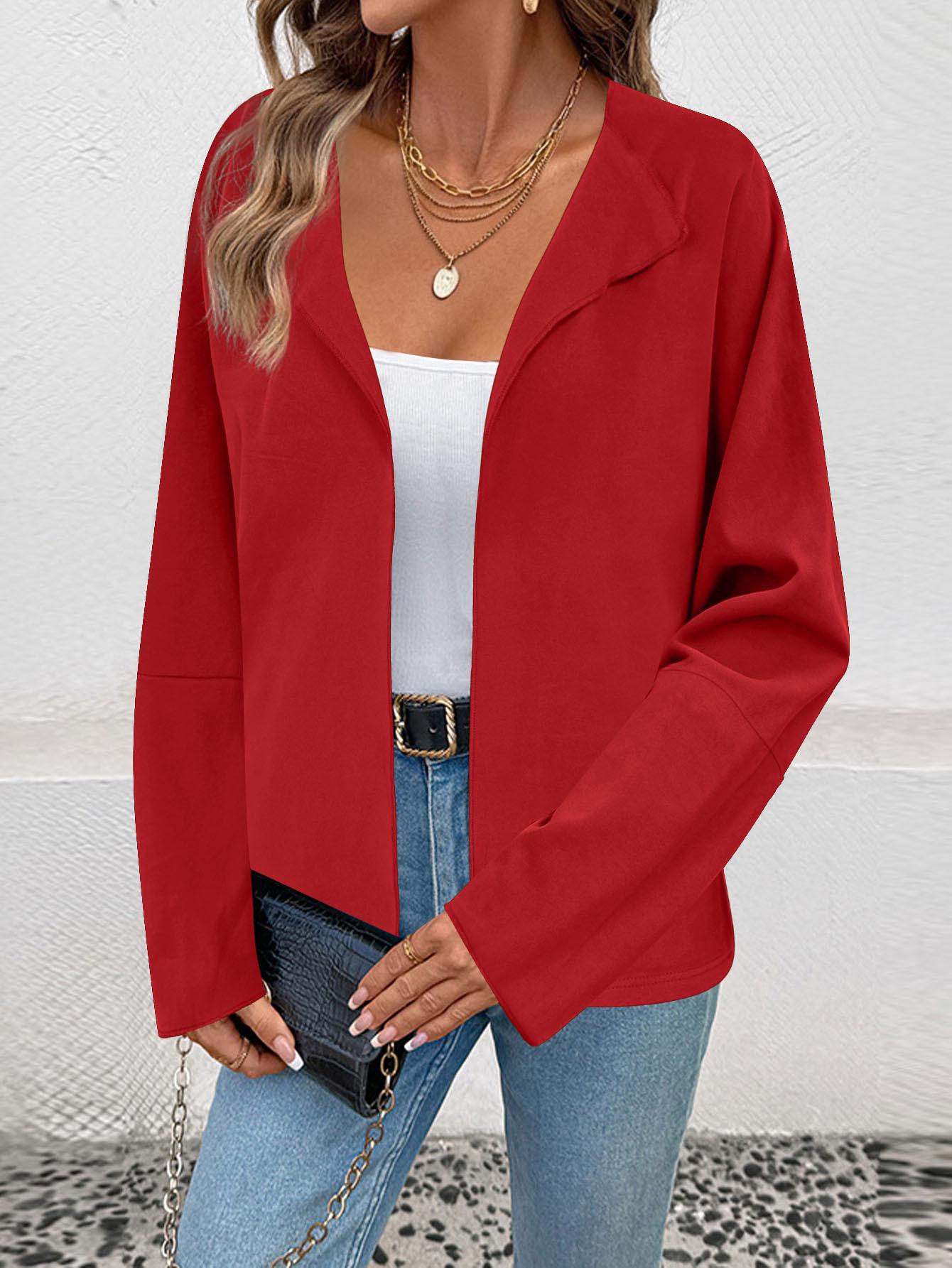 

Plus Size Women s Autumn Winter Suit-Style Cardigan Jacket - Solid Color, Long Sleeve, Lapel, Casual Fashion. XL красный