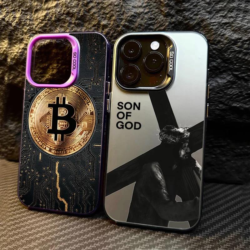 Luxury Bitcoin  Phone Case For  Mi 14T 14 3 12T 13T Pro 11 Lite 5G NE POCO M6 F6 F5 X6 M6 Electroplate Silver IMD Cover