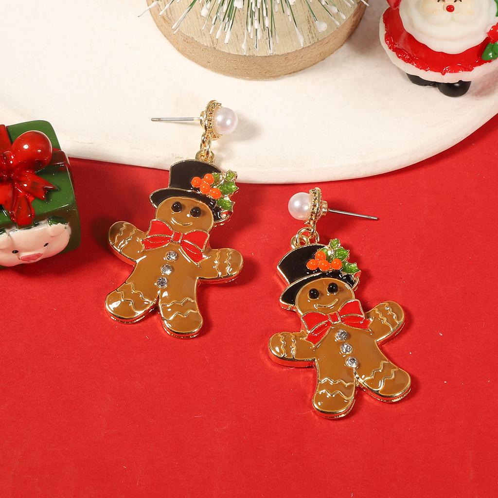 New, Christmas Creative Design Sense Dripping Alloy Wearing Hat Cartoon Cute Gingerbread Man Earrings