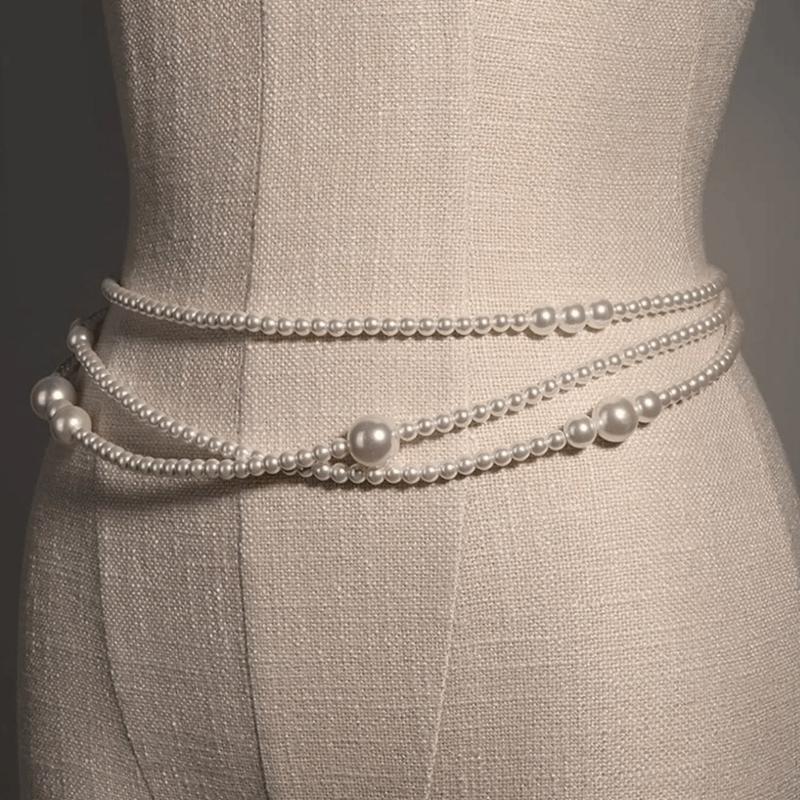 1pc Elegant Premium White Pearl Waist Chain Summer, School Fall, Autumn, Halloween