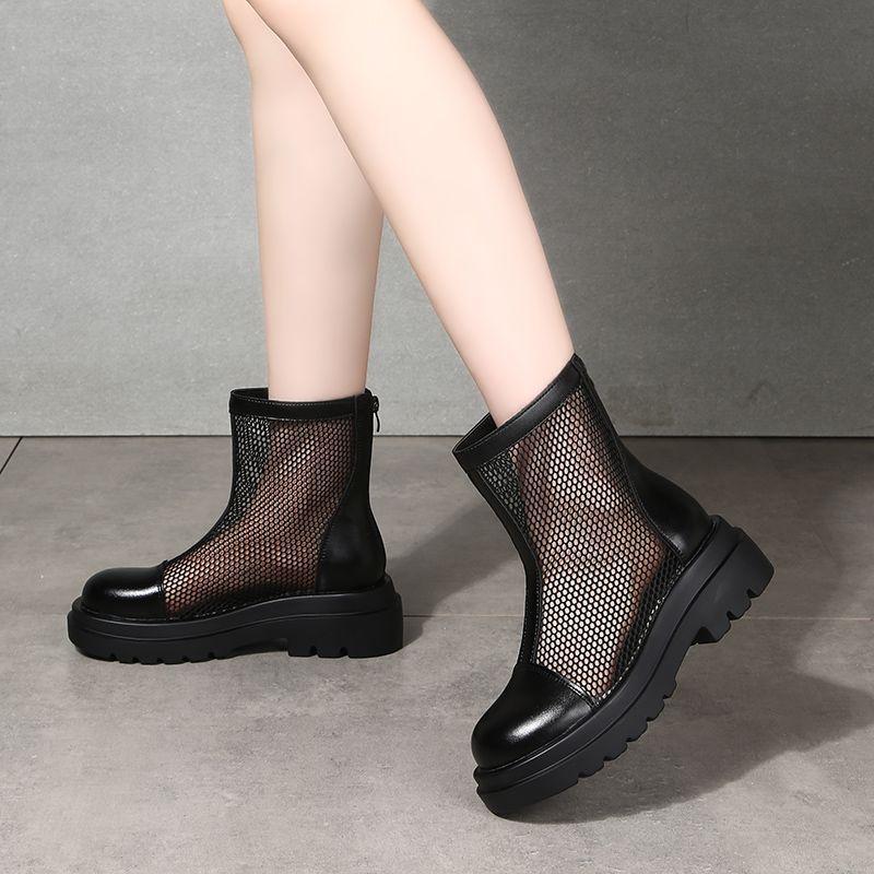 2025 short boots mesh hollow breathable boots versatile women's shoes small looking thin spring and autumn thick-soled cool boots Martin boots women