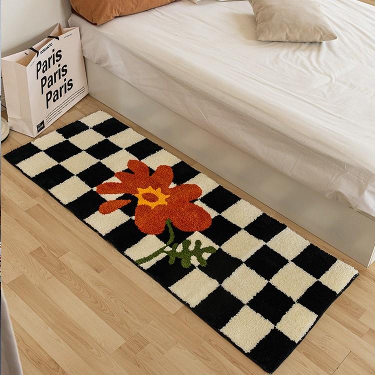 Modern Ins Checkerboard Cashmere Rug Comfortable Soft Cooling Bedroom Bed Blanket Bay Window Blanket Cloakroom Carpet