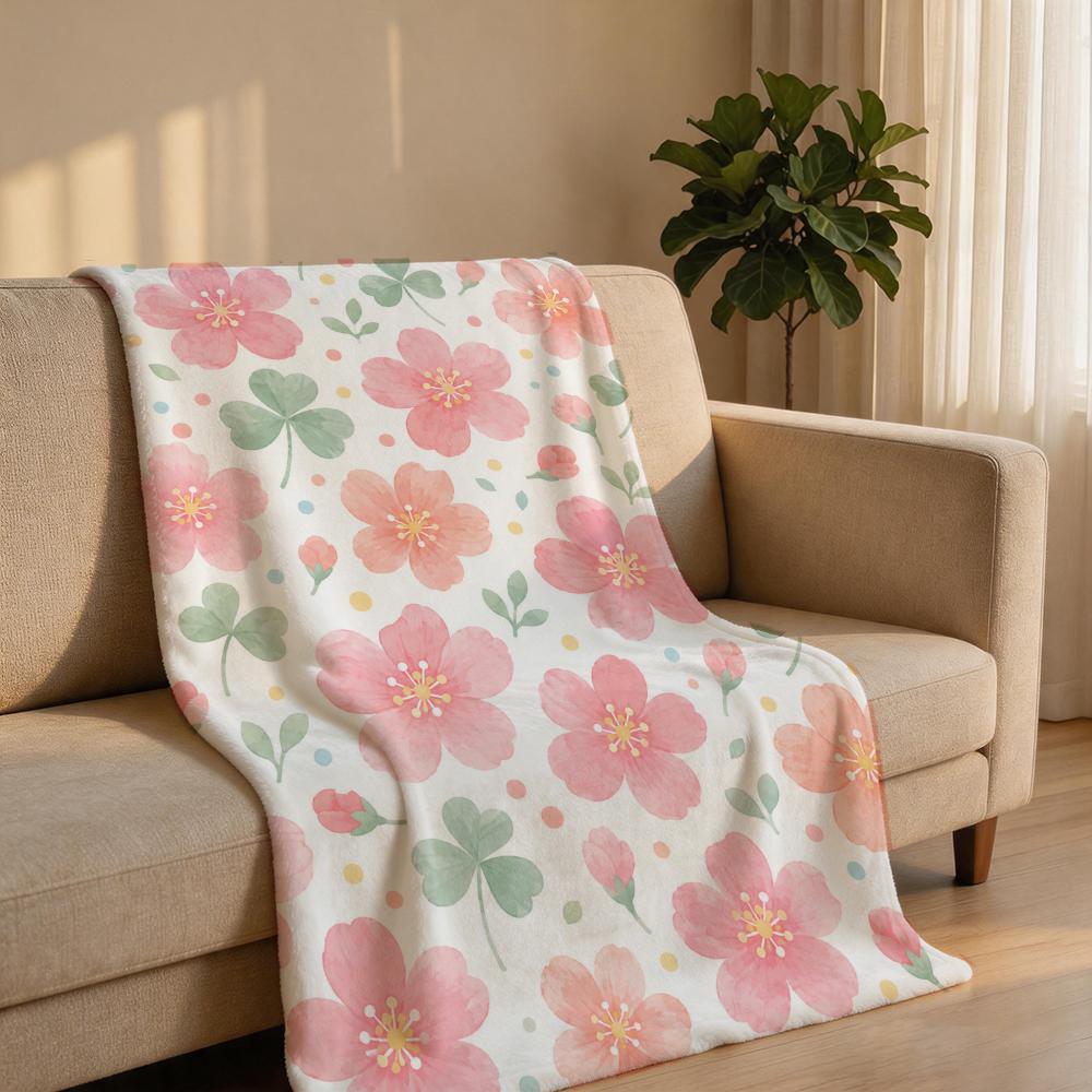 SpringMacaronWatercolorFloral Throw Short Plush Throw Blanket Soft Skin-Friendly Multi-Scene Home Office