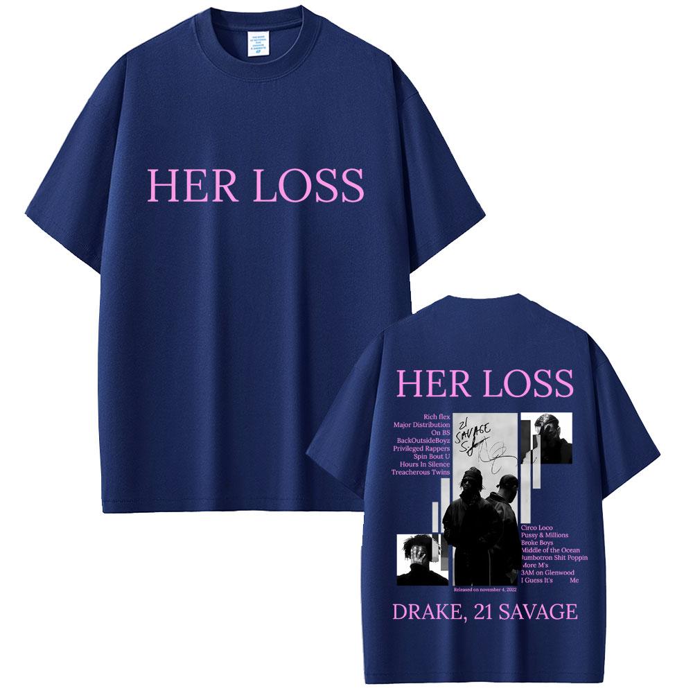 Rapper Drake and 21 Savage Her Loss Album Graphic T-shirt Unisex Hip Hop Fashion Pop Music T Shirts Casual Cotton Vintage T-shirts