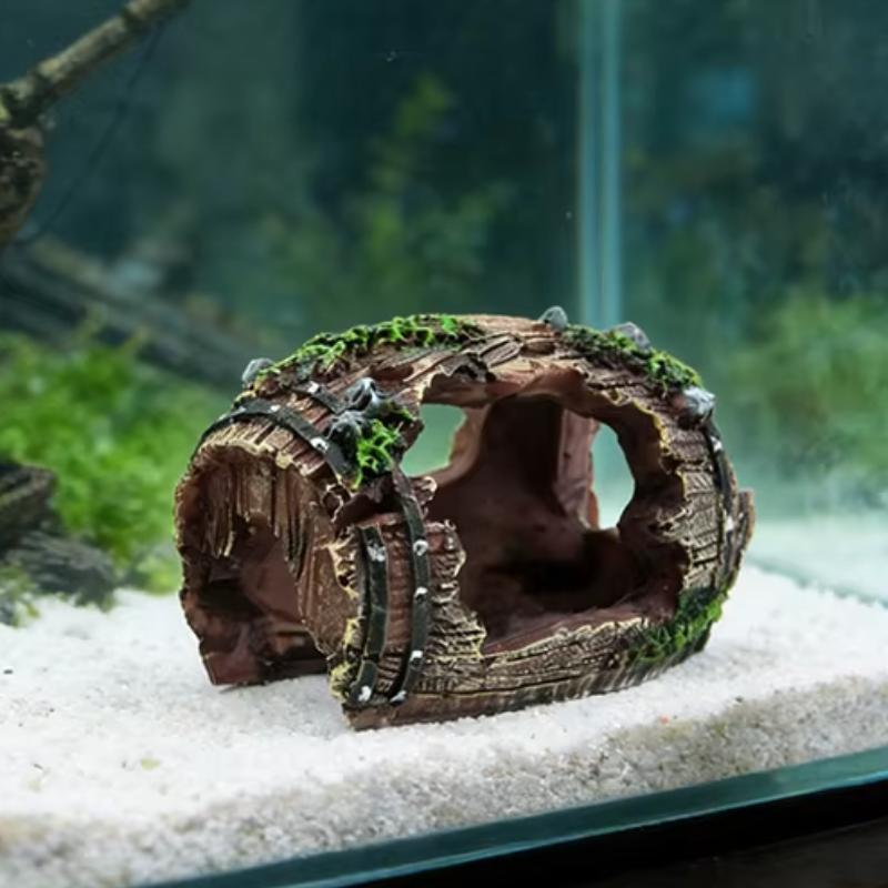 Resin Aquarium Ornaments Decorations 3d Artificial Barrel Cave Resin Ornaments For Fish Tank Aquarium Decoration Background