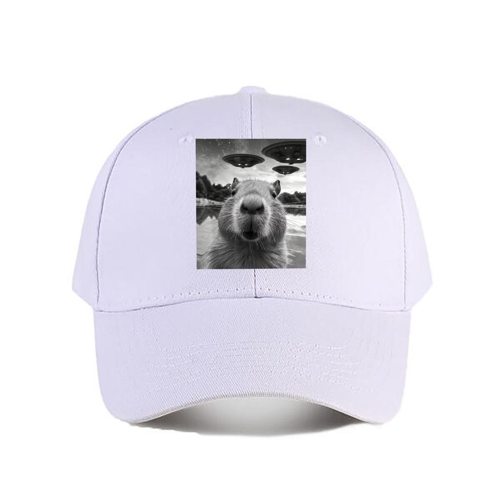 Capybara Close Up UFO Alien Invasion Lake Scene Baseball Cap Fashion Unisex Sunhat Womens Outdoor Sports