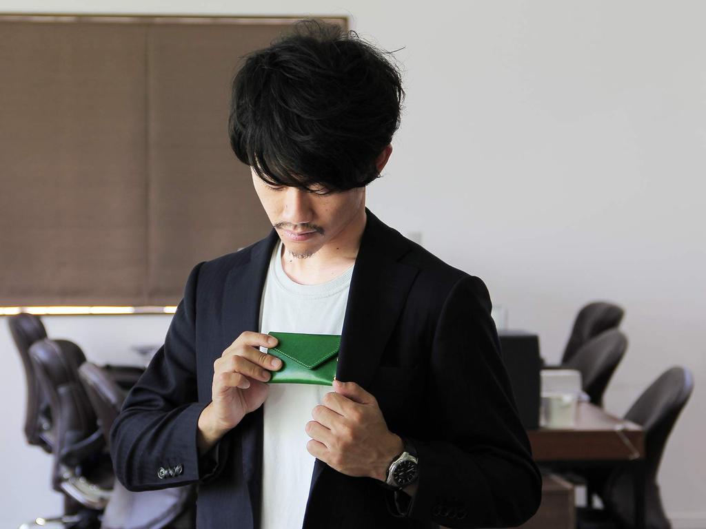 Business Card Genuine Made In Himeji Compact Card Unique [TAVARAT] Holder, Leather, Japan, Leather, Brass, Case, (Green)