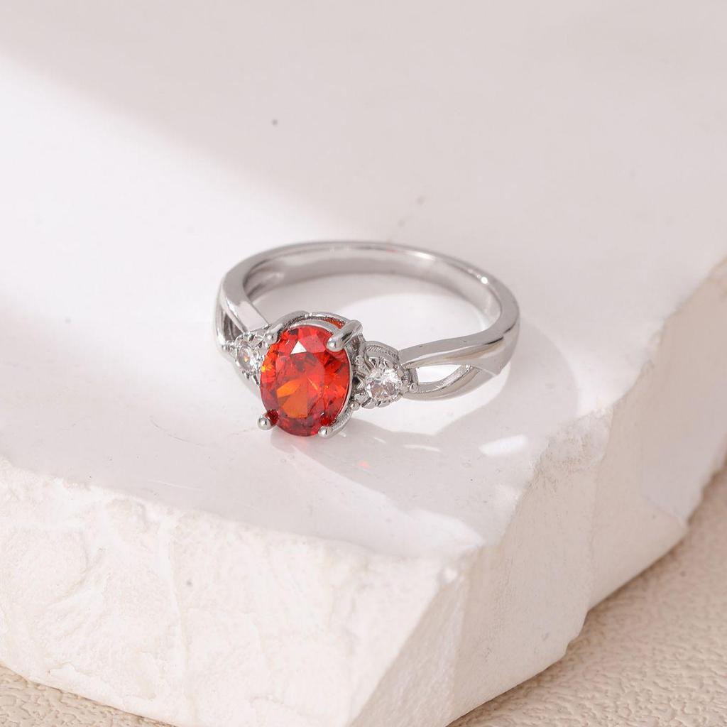 Elegant Oval Garnet Red Zircon Ring - European & American Style, Light Luxury Wedding Accessory for Women