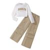 Mädchen Big Kids 2-teiliges Set Buchstabendruck Langarm-Sweatshirt mit Cargohose Amerikanischer Stil Lässiges Outfit für Frühling Herbst