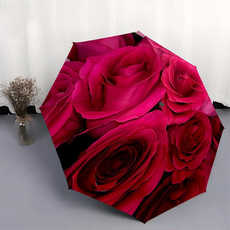 1pc rose flower umbrella with 8 iron ribs and a plastic handle, automatic opening and closing, and daily use.1069
