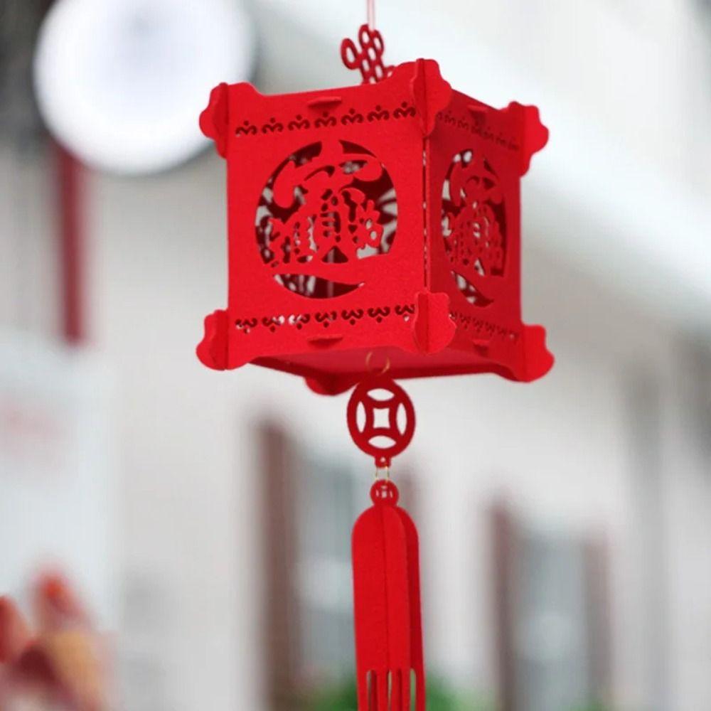 3D Ornament Red Paper Lantern Hanging Waterproof Hanging Lanterns Lamp Felt Cloth Retro Chinese Style Lantern Party