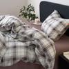 100% Cotton Bedding Set Simple Plaid Dorm Guest Room Bed Sheet Duvet Cover Pillowcase