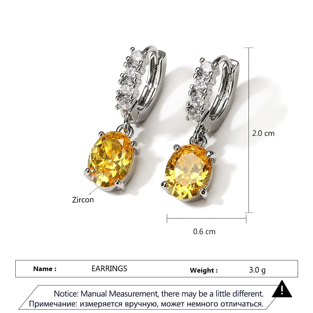 Fashion Yellow Oval Zircon Drop Earrings for Women Shiny Geometric Crystal Zirconia Bridal Earring Luxury Wedding Zircon