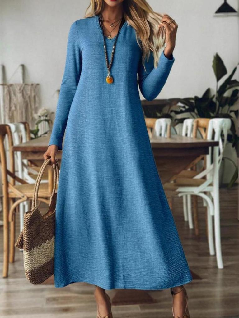 2025 Autumn/Winter Elegant European & American Solid Color Long Sleeve Slimming Maxi Dress