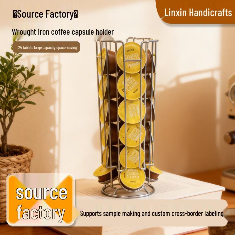 Large Capacity Wrought Iron Coffee Capsule Holder - Vertical Storage Rack 18-Caps Silver Coffee Capsule Rack (Bag)