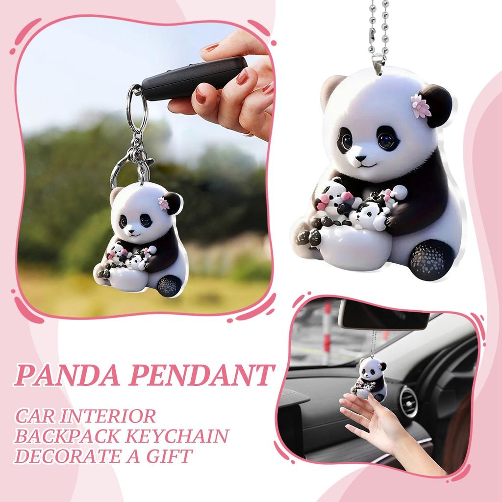 2D Cute Car Acrylic Flat Rearview Mirror Pendant Keychain Accessories