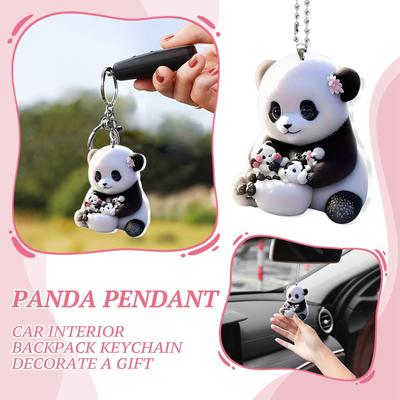 2D Cute Car Acrylic Flat Rearview Mirror Pendant Keychain Accessories