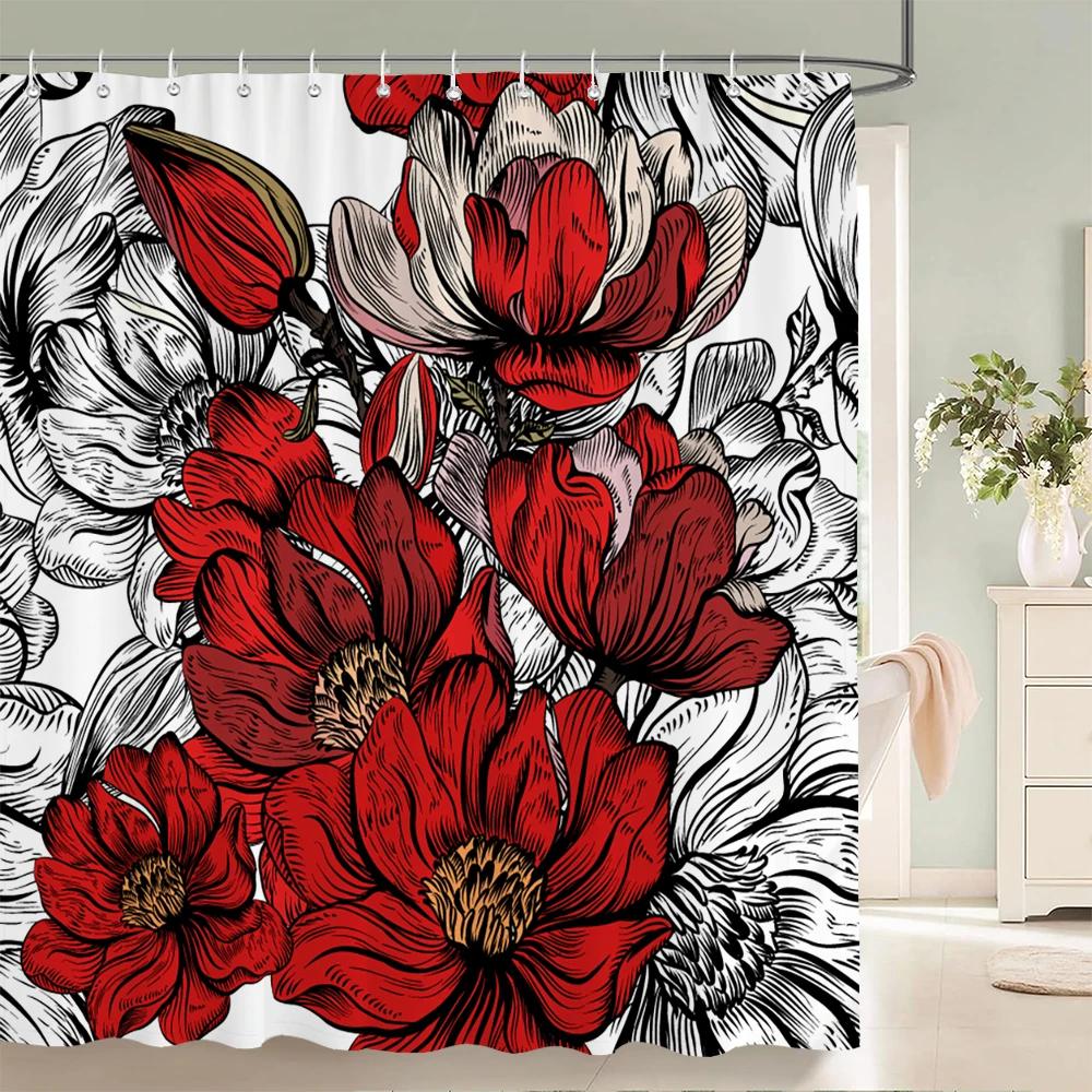 Flowers Pattern Shower Curtains Waterproof Polyester Bath Screen Curtain for Home Decoration Bathroom Printed Shower Curtain