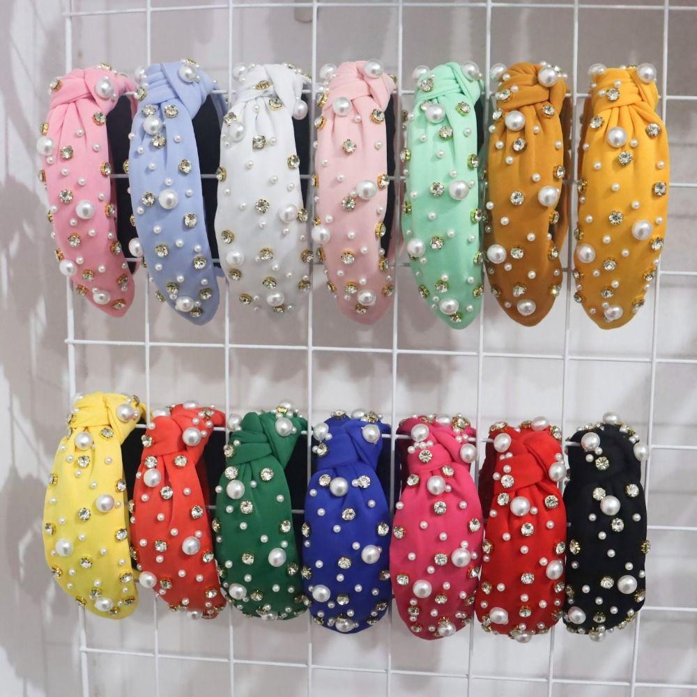 Luxury Twist Wide Edge Hairband Diamond Pearl Knotted Headband Pearl Headband  Trendy Headband