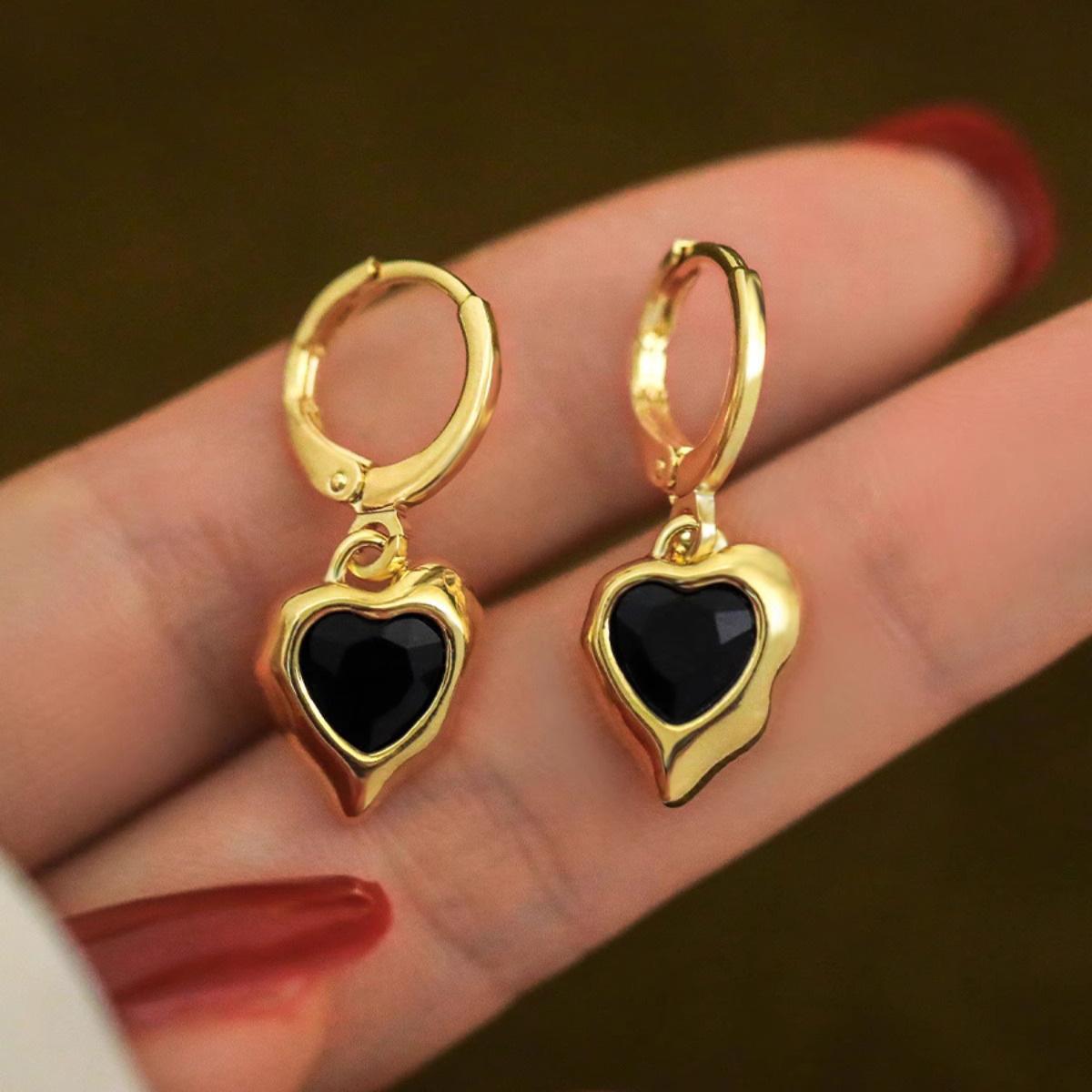 

Light Luxury Irregular Black Heart Earrings Retro Temperament 100% Match Pendant Design Commuter Back-to-school Niche High-end Jewelry