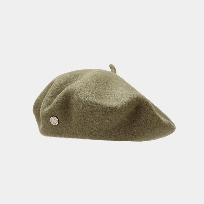 Ins Metal Standard Beret Autumn and Winter Retro Temperament Literary Painter Hat Showing Face Small Woolen Bud Hat Female