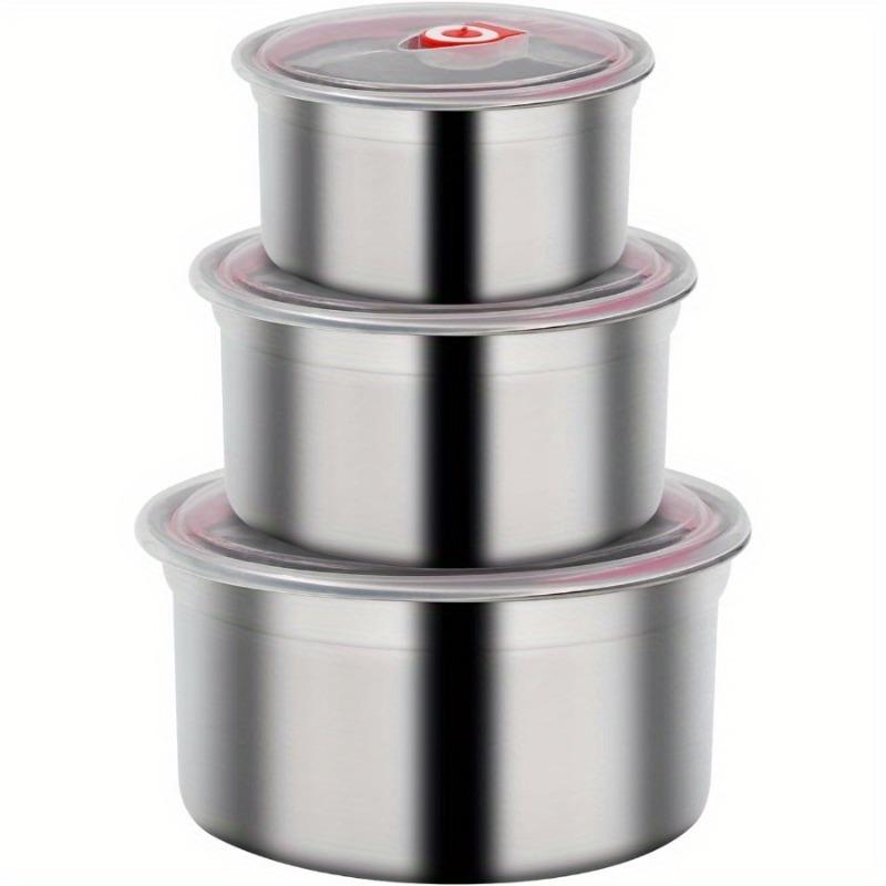 Stainless Steel Food Storage Container Set Sealed Bowl with Cover Round Meal Prep Lunch Bento Box Kitchen Fresh-keeping Bowl