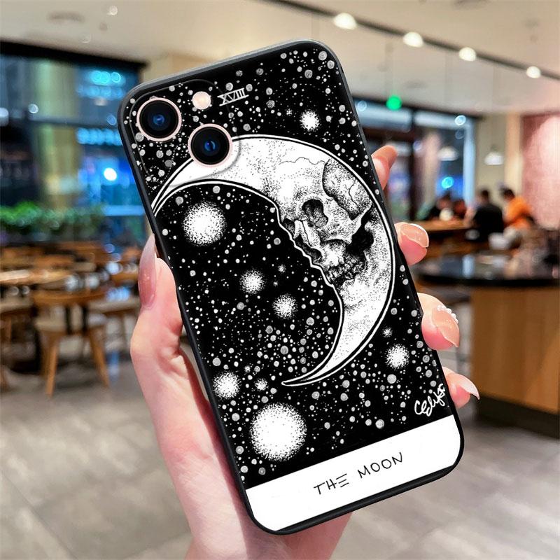 Moon Star Sun Tarot Phone Case for IPhone 13 12 11 14 15 Pro Max XR X XS 7 8 Plus SE Shockproof Soft Silicone Black Cover Fundas