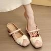Obediently Milky White! Sweet Square Head Wrinkles Increase Height Baotou Half Slippers Women's 2025 Spring and Summer Outer Platform Single Shoes