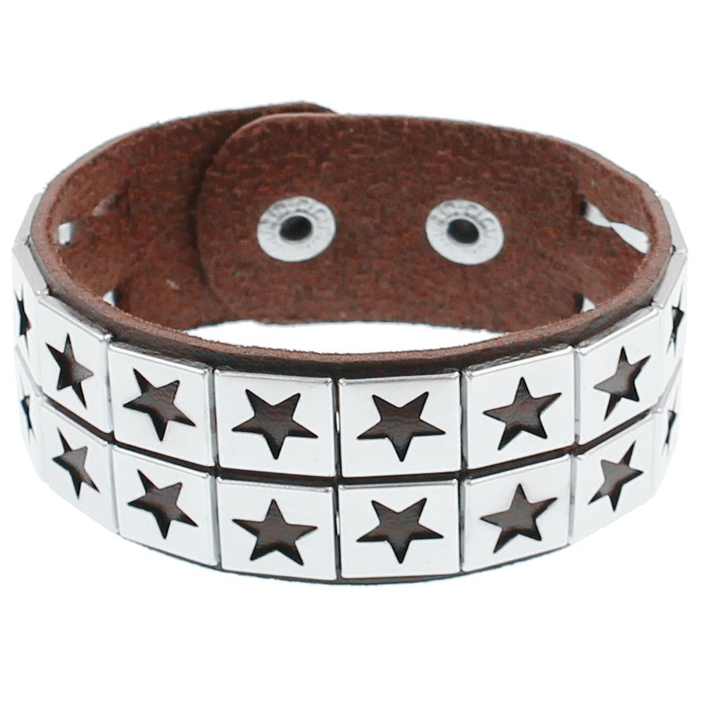 DIEZI Punk Vintage Gothic Goth Men Two Layer Wrap Bracelet Women Harajuku Black PU Leather Star Charm Bracelet Bangles Jewelry