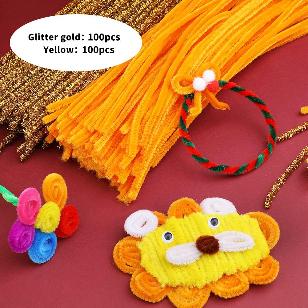 Fenrry 200PCS 4 Color Pipe Cleaners Chenille Stem Set Glitter Craft Pipe Cleaners for Arts and Crafts Xmas Home Decoration