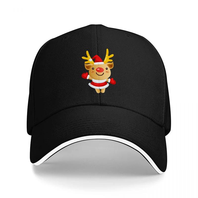 Christmas Reindeer Embroidered Baseball Cap Black Cotton Adjustable Hat Holiday Fashion Design for Adults