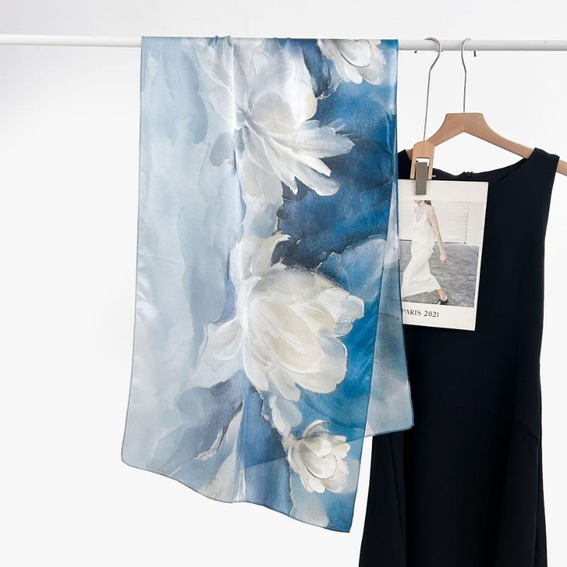 Spring and Autumn New 100 Mulberry Silk Long Scarf Women's Elegant Atmospheric Silk Shawl Versatile High-end Silk Scarf