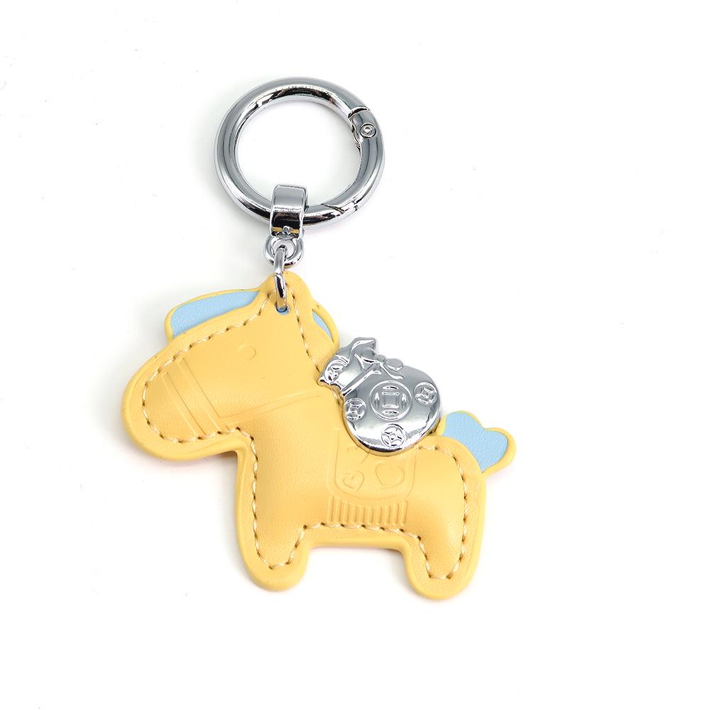 Handmade Leather Rocking Horse Keychain Pendant - Cartoon Style