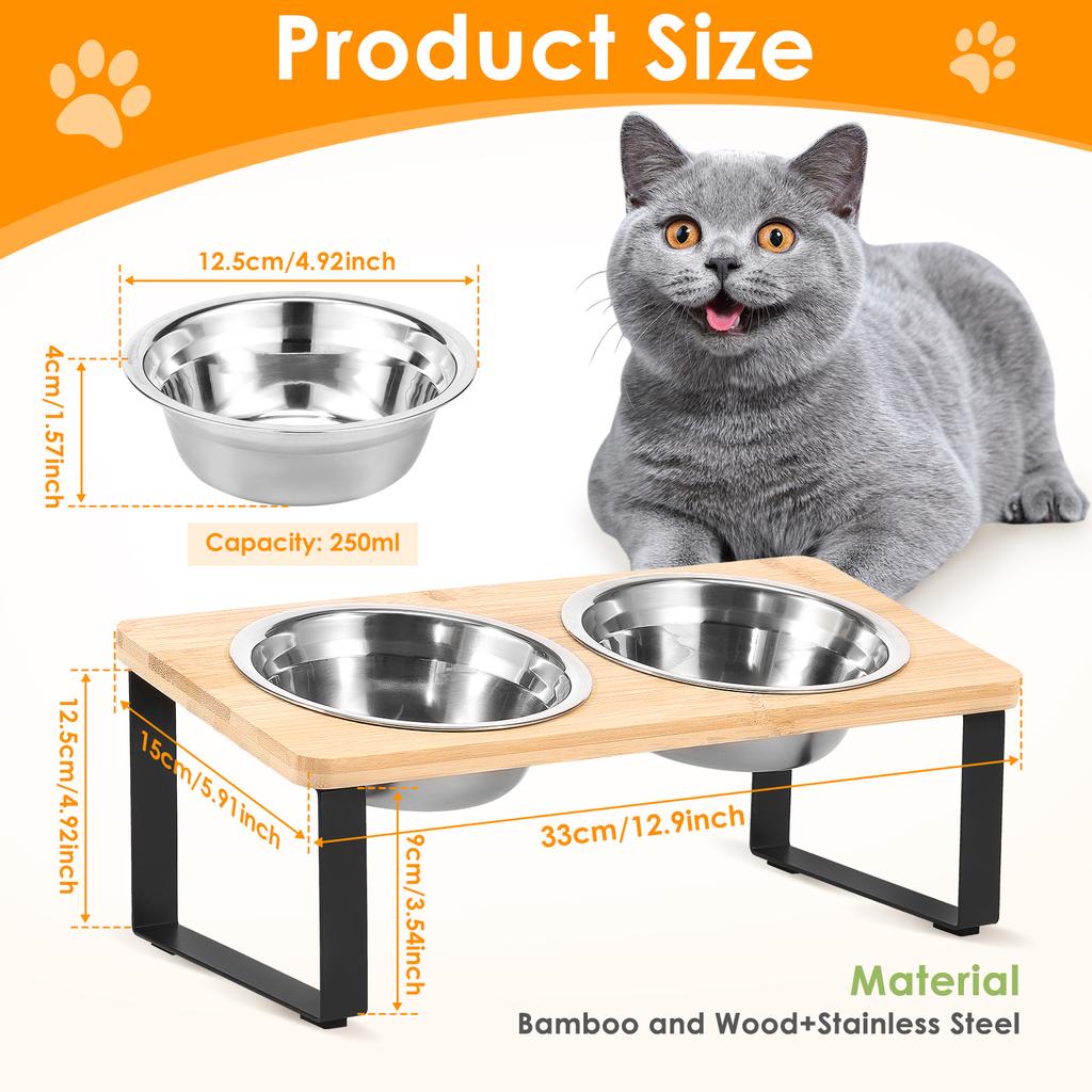 Stainless Steel Elevated Cat Bowl Stand Set Easy Cleaning Non Slip Cat Food Bowl Kit for Dry Wet Food Water for Pet Small Dogs