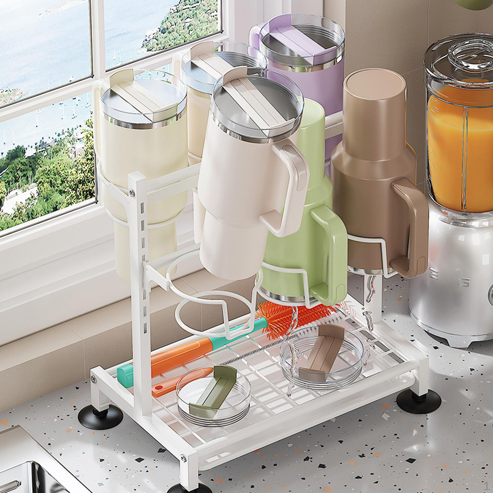 

Cup Storage Rack Bottle Organizer Adjustable Water Organization Tumbler with Handle