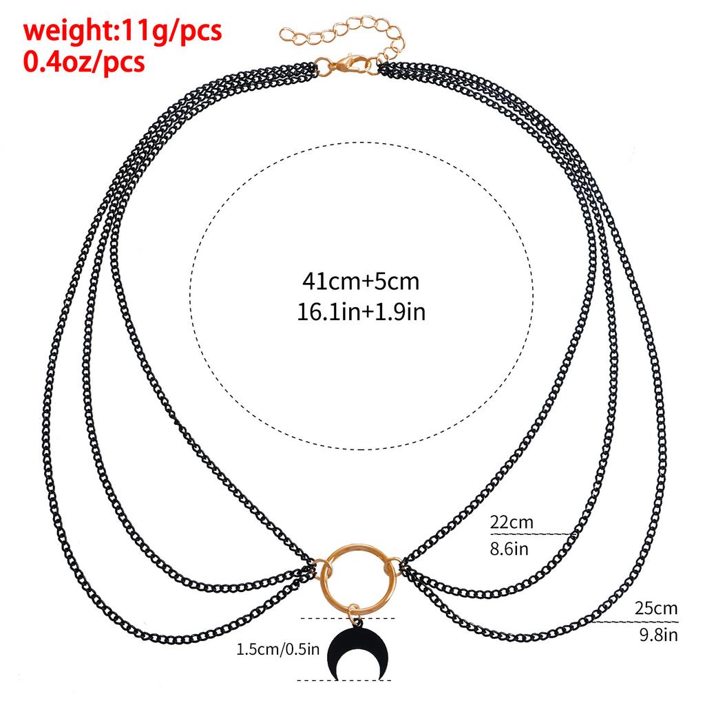 Accessories Diablo Personality Ring Multi-Layer Chain Necklace, Hip Hop Trend Moon Necklace