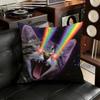 Cute Funny Rainbow Alien Cat Pillow Case Square DoubleSided Printing Short Plush Sofa Cushion Cover Bedroom Bedside Pillow