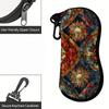 2D-Vintage Stained Glass Floral Pattern Zipper Sunglasses Case, Protective Eyeglasses Holder Box, Fashion Decorative Eyewear Storage Organizer for Wom