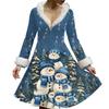 Women's Casual V-neck Christmas Print Plush Long-Sleeve Casual Dress