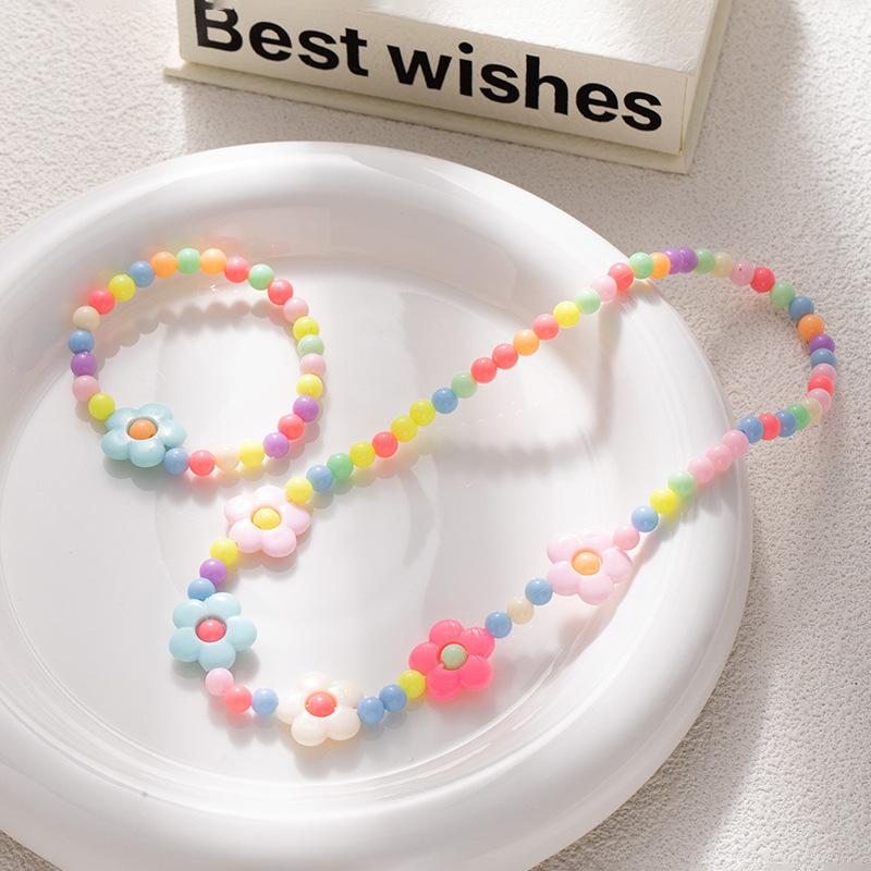 Cartoon Creative Children'S Girls Jelly Five-Pointed Star Beaded Necklace Bracelet Set Dopamine Necklace