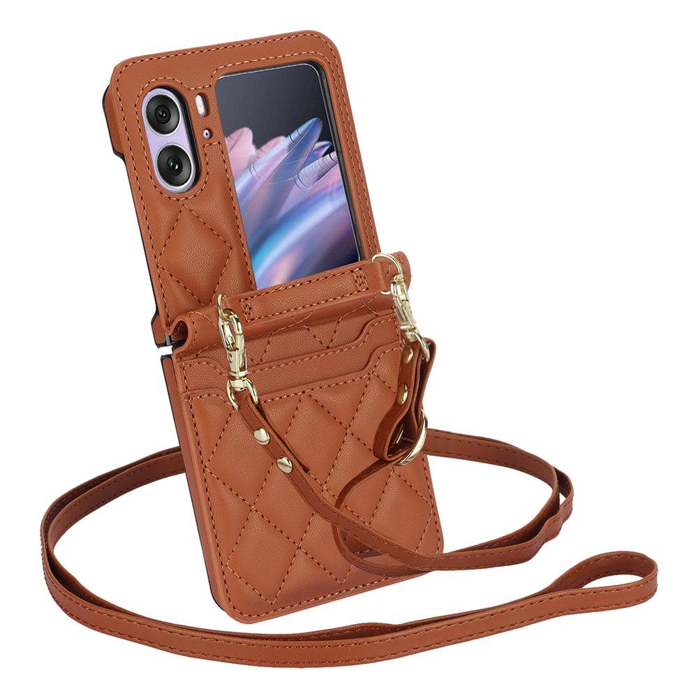 

Модный кожаный чехол-кроссбоди со слотами для карт для OPPO Find N3 Flip N2 Flip, длинный ремешок-шнурок, браслет-крышка For Find N2 Flip коричневый