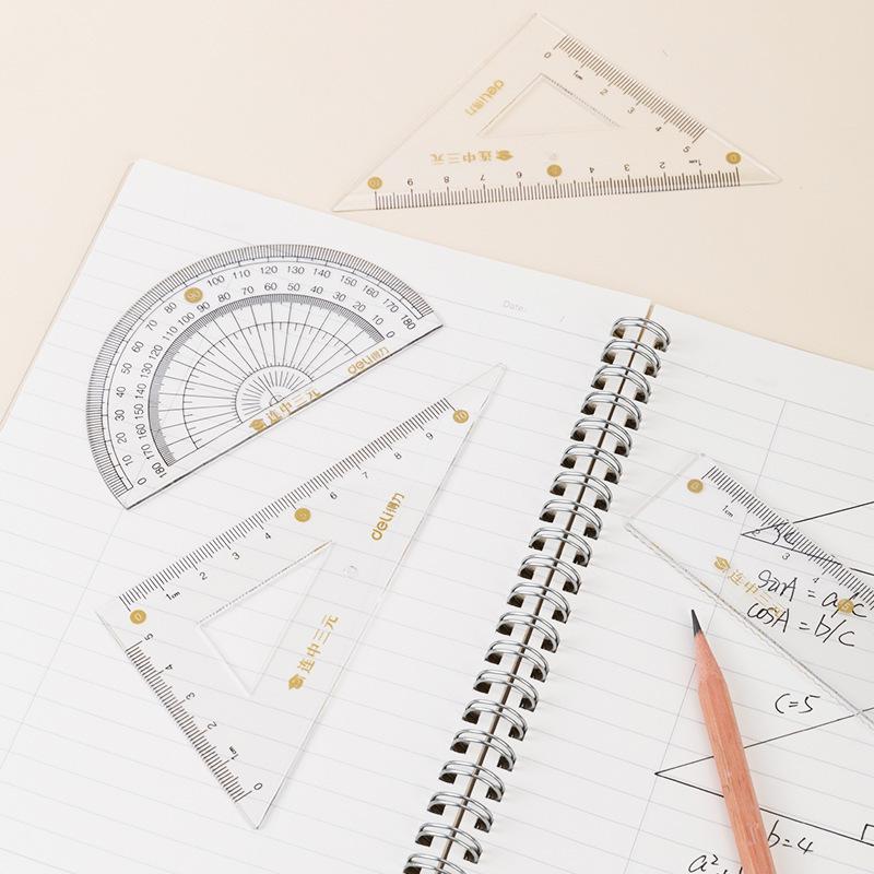 Deli 71961 Triple Success Geometry Toolkit: 4-Piece Acrylic Exam Ruler and Set Square Set