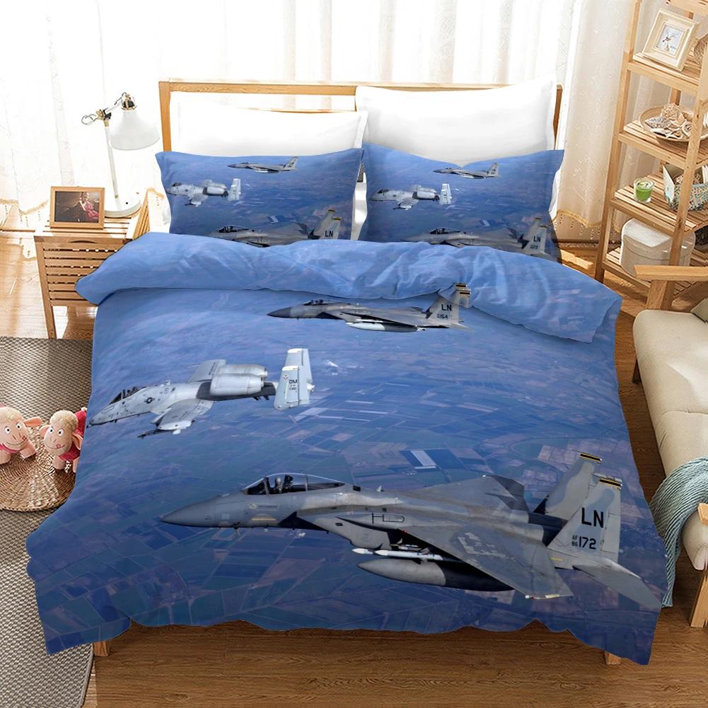 Printed Airplane Duvet Cover Sets For Kid Boy Fighter Plane Bedding Set Bed Linens Single Double Quilt Cover Pillowcases 2/3pcs