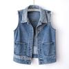 Trendy Striped Denim Vest Women Short Jacket Slim Fit Casual Spring Fall Fashion